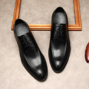 Chaussures de bureau et de carrière pour hommes en cuir de vache véritable à bout pointu, avec soutien de la voûte plantaire et empeigne en maille respirante - Product Image 2