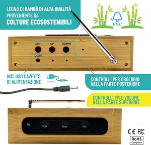Table rétro antique numérique en bois bambou LED <span class=keywords><strong>radio</strong></span> FM portable avec réveil - Product Image 3