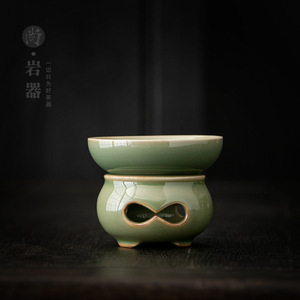 Ceramic Tea <b>Strainer</b> Celadon Green Round Kung Fu Tea Set Accessory Filter <b>Mesh</b> Infuser Without Lid Afternoon Tea Use - Product Image 1