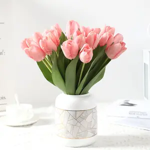 Pu Nhựa Tulip Bất Cảm Ứng Lụa Hoa Hấp Dẫn Nhiều Màu Sắc Nhân Tạo Hoa Trong Một Nồi Cho Trang Trí Với Bình