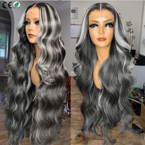 Brazilian Hair Wig with Raw Silver Grey for Ombre Grey Wig Highlight Gray Highlight <b>Body</b> <b>Wave</b> Colored Lace Front Wigs - Product Image 1