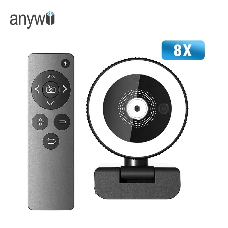 Anywii-cámara web redonda de cardán, webcam de streaming hd para juegos de pc, anillo de luz, con control remoto