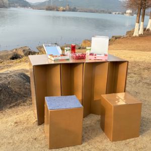 Tavolo Pieghevole in Cartone Ondulato Laminato Ecologico, Scrivania Impermeabile Richiudibile per Esposizioni, Vendita al Dettaglio e Campeggio - Product Image 3