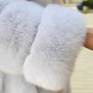 <span class=keywords><strong>Cappotto</strong></span> di pelliccia di vera volpe di lusso <span class=keywords><strong>bianco</strong></span> tinta unita <span class=keywords><strong>con</strong></span> collo rotondo da donna in pelliccia invernale ampio - Product Image 5