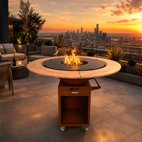 Brasero en acier Corten avec tour de rangement géométrique haute pour bois, pour jardin extérieur, commande en gros directe usine