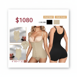 บอดี้สูทกระชับสัดส่วนสำหรับผู้หญิงสีเบจแบล็คเทรนเนอร์สายรัดเอวยางยืดปรับขนาดได้โลโก้ยินดีต้อนรับ - Product Image 1