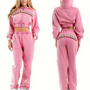 Conjunto de 2 Piezas de <span class=keywords><strong>Ropa</strong></span> Deportiva para <span class=keywords><strong>Mujer</strong></span>, Sudadera con Capucha y Pantalones Deportivos, Logotipo Desgastado, Lavado Ácido <span class=keywords><strong>Vintage</strong></span>, Conjunto de Chándal de Algodón - Product Image 2