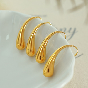Pendientes de gancho con forma de lágrima dorada, pendientes colgantes de aleación de zinc para mujer, joyería de fiesta EH78 - Product Image 2