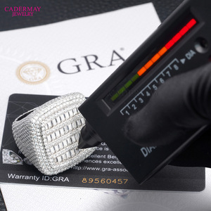 Cadermay Moissanite <b>Ring</b> <b>925</b> Sterling <b>Silver</b> Plated White Gold Geometric Baguette Design Unisex Hip Hop Fashion Jewelry - Product Image 3