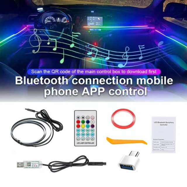Car Ambient Light APP Voice Control Colorful Cold Light Guide Music Rhythm Color Change Decorative Light Strip Universal