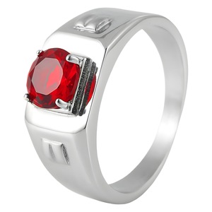 Bague pour homme Yunnique en acier inoxydable avec pierre précieuse bleue sertie à griffes, design géométrique, alliance de mariage, cadeau, bijoux - Product Image 5