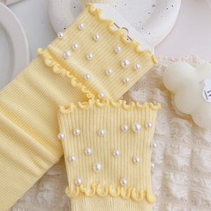 Calcetines de encaje para mujer, hasta la pantorrilla, a la moda, de primavera y otoño, con perlas y rayas de colores dulces, holgados y con efecto apilado. - Product Image 2