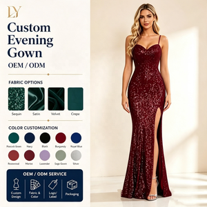 Wholesale Custom Spaghetti Strap Sweetheart Sequin Mermaid Evening Gown With High Side Slit Evening <strong>Dress</strong> Supplier - Product Image 1