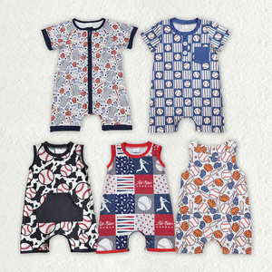 ชุดรอมเปอร์เด็กผู้ชายแขนสั้นลายเบสบอลธีมกีฬาแบบขายส่ง - Product Image 1