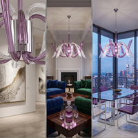 Lustre en verre coloré incurvé de luxe, lampe suspendue artistique moderne pour la décoration de villas et d'hôtels haut de gamme