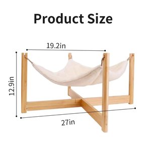 Hamac pour chat en bois massif, fausse fourrure, lit pour animaux détachable, forme rectangulaire, multifonctionnel, endroit de repos pour chat - Product Image 4