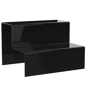 Countertop 2 Tiers Đen Acrylic Hiển Thị Kệ, Đen Acrylic Nhựa Riser, Kệ Nhựa