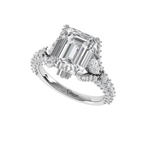 <b>Emerald</b> & Pear Cut Lab Grown Diamond <b>Ring</b> 925 <b>Silver</b> 9kt, 14kt, 18kt Gold Diamond <b>Rings</b> for Women's Engagement <b>Ring</b> - Product Image 1