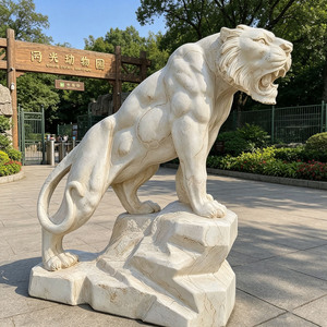 Escultura <span class=keywords><strong>de</strong></span> <span class=keywords><strong>Tigre</strong></span> Salvaje en Mármol Beige, Estilo Europeo Retro Personalizable para Patio o Plaza - Product Image 2