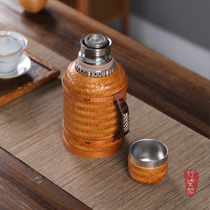 Bamboo Woven <b>Thermos</b> Flask With Lid Handheld Insulated Water <b>Bottle</b> For Tea Brewing And Hot Water Camping Use - Product Image 3