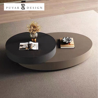 Table basse de salon au design moderne, plateau en verre, double tiroir de rangement en bois, table basse ronde rotative