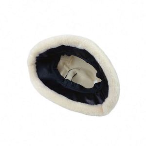 Chapeau de pêcheur en cuir PU noir lisse pour l'hiver, chapeau chaud vintage japonais en laine d'agneau, chapeau bob - Product Image 3