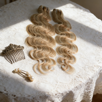 Lots de Cheveux Humains Brésiliens Remy 100% Naturels, Double Trame Faite à la Machine, Ondulés, Couleur Blonde, pour Extensions Capillaires