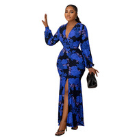 Nouvelle Arrivée Robe Longue Maxi Imprimée Fleurie Col en V Taille Haute pour Femme, Élégante Mode Automne, Impression Numérique Lavable, Idéale pour Mère de la Mariée