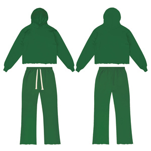 Nuovo Logo personalizzato Dtg Pullover oversize 2 pezzi pantaloni svasati da uomo due pezzi set di pantaloni sportivi svasati da uomo Crop Top e set felpa con cappuccio - Product Image 5