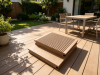 Planche de terrasse en WPC massif, composite bois-plastique PE, double face rainurée et surface plate gaufrée pour terrasse extérieure et jardin