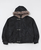 Veste d'hiver pour homme en toile de coton surdimensionnée avec capuche en fausse fourrure, rembourrage en cire d'huile, fermeture à boucle, style bomber matelassé, élégante