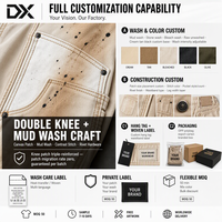 Pantalon de travail personnalisé 420GSM délavé effet vieilli avec double genouillère et surpiqûres contrastées, fabrication OEM, marque privée pour les marques