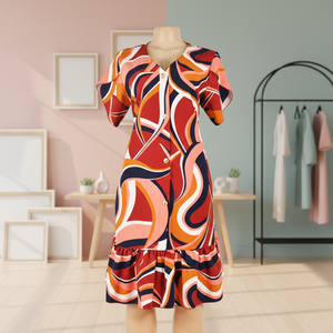 Robe décontractée élégante pour femme grande taille, col <span class=keywords><strong>Peter</strong></span> Pan, manches courtes, boutonnage simple, fente latérale - Product Image 1