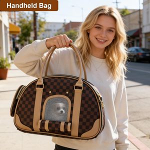 Bolsa de Transporte Portátil para Mascotas, Gatos y Perros Pequeños, Bolso de Viaje Clásico a Cuadros con Ventana de Malla Transpirable - Product Image 4