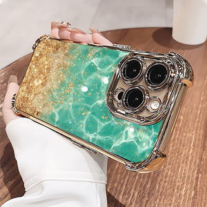 Coque de téléphone en TPU premium avec cadre doré électroplaqué à effet <span class=keywords><strong>d</strong></span>égradé et ondulations aquatiques, protection antichoc - Product Image 4