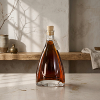 Bouteille à spiritueux en verre transparent de 500 ml, forme triangulaire unique, base lourde, vide, pour brandy, whisky, logo personnalisé