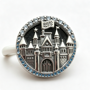 Colgante Circular de Castillo de Hadas en Aleación de Zinc Plateado con Cristales Azules, Amuleto de Recuerdo, Artesanía Metálica Fundida a Presión - Product Image 6
