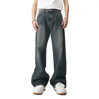 New trendy brand ripped jeans men's ins straight irregular wide-leg beggar  pants