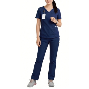 Tenue d'uniforme personnalisée avec logo, extensible 4 directions, ensemble 2 pièces col en V pour femmes et hommes avec poches, tenue d'infirmière unisexe pour hôpital, Sehe Fashion - Product Image 4