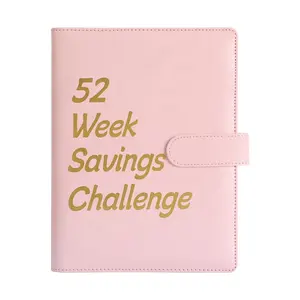 A5 Macaron Color <span class=keywords><strong>52</strong></span>-Week Savings Challenge Carpeta de presupuesto 6 anillos con cubierta de cuero PU de estilo magnético para regalar - Product Image 1