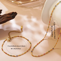 Ensemble de bijoux de luxe en acier inoxydable plaqué or 18 carats avec bracelet et collier perlés colorés pour femme