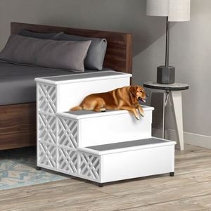 Escaleras para mascotas con diseño tallado 3D de MDF blanco moderno, escalones decorativos fuertes para mascotas, sala de estar puerta trasera para, dormitorio, villas, Apartamentos - Product Image 1