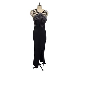 Robe de soirée mi-longue noire TEN avec strass et découpe pour femme - Product Image 5