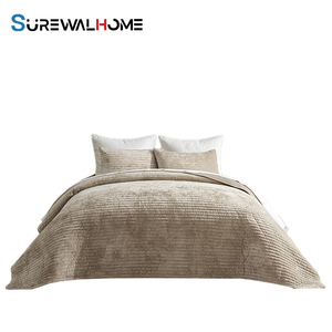 SUREWALHOME Luxurious Soft Striped Channel Bedding <strong>Set</strong>, Lightweight Velvet Comforter for All Season - Product Image 1