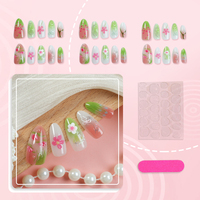Nouveau kit de 30 faux ongles de luxe en gros, en résine acrylique, forme amande, 3D, rose blush, motif floral ombré, non toxique, marque personnalisée