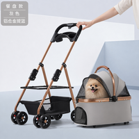 3 Modelos de Carrito Plegable de Aleación de Aluminio para Mascotas, Perros, Gatos y Mascotas Pequeñas, Plegado con un Botón, Bandeja Desmontable, Portavasos, Cesta de Almacenamiento