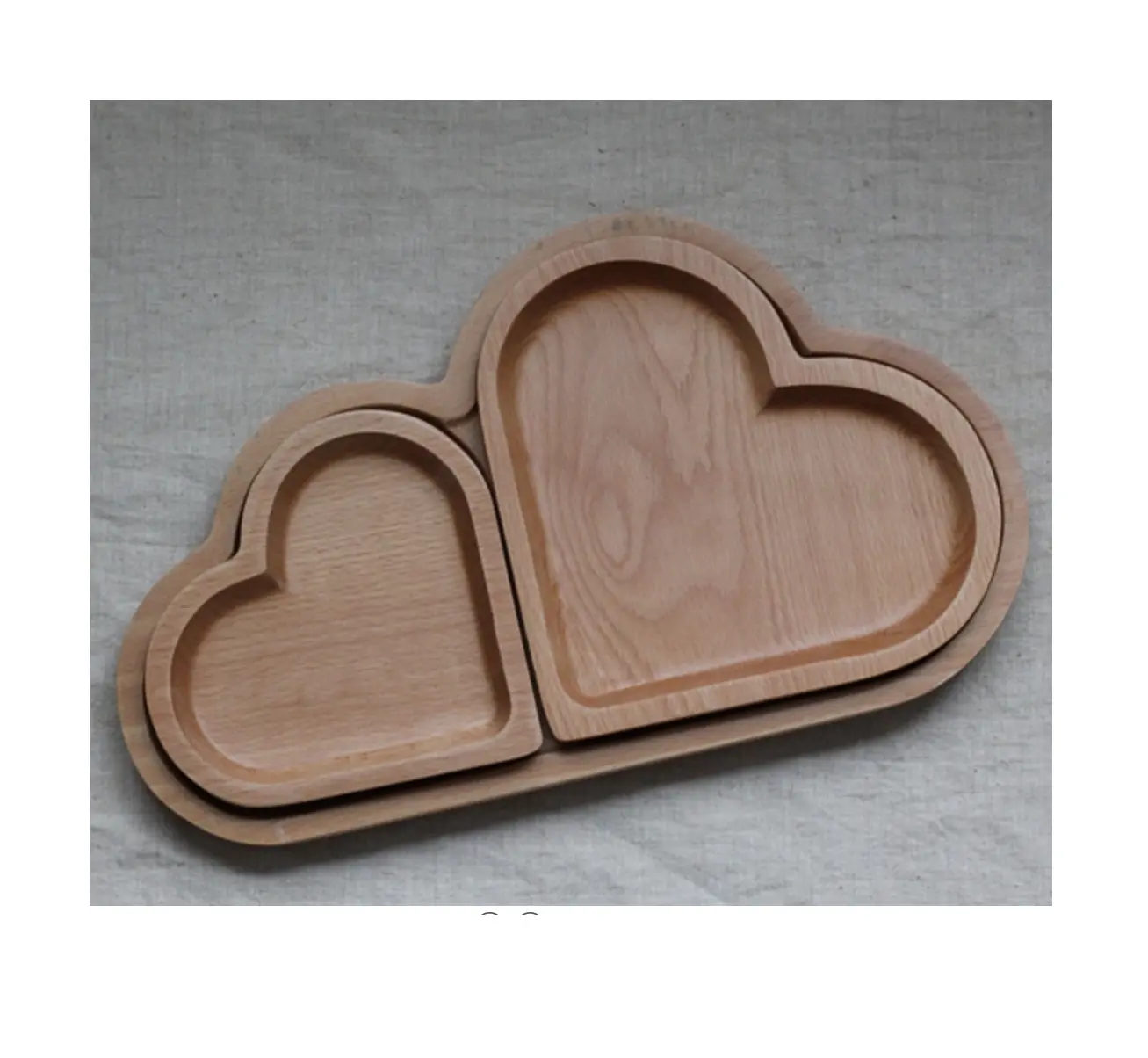 Beech wood heart shaped small fruit plate solid wood tea dessert coffee tray cloud love nature dish tea board heart shaped