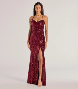 Best-selling European and American women's clothing: sexy strap <b>sequin</b> dress, fashionable and versatile long gown - Product Image 6
