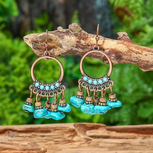Bohemian <b>Drop</b> Earrings Alloy Antique <b>Bronze</b> Plated Turquoise Beads Women's Party Fashion Dangle Earrings - Product Image 3