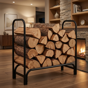 Steel <b>Log</b> Holder Rectangle Powder Coated Firewood <b>Storage</b> Classic Style Fireplace Accessory - Product Image 2